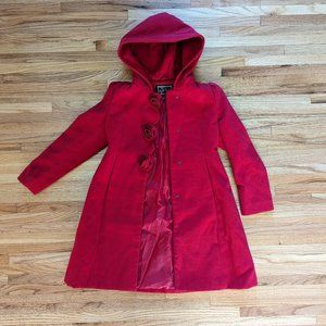 Girl's Red Jacket with Rose Embellishments and Hood